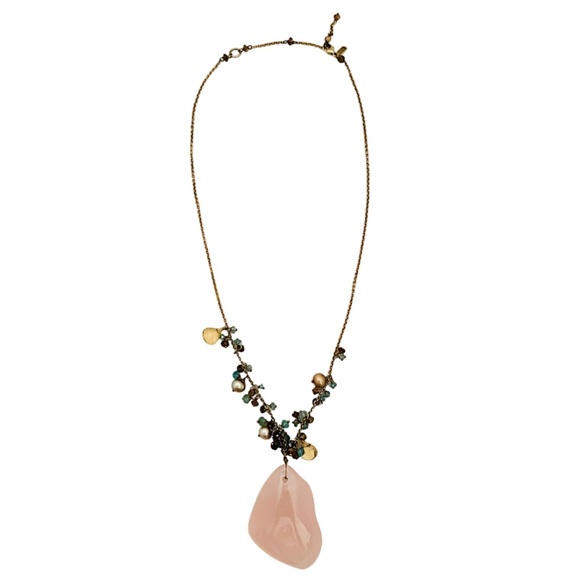 ALEXIS BITTAR • Citrine Rose Quartz Moonstone Crystal Pearl Pendant Necklace - Picture 3 of 4